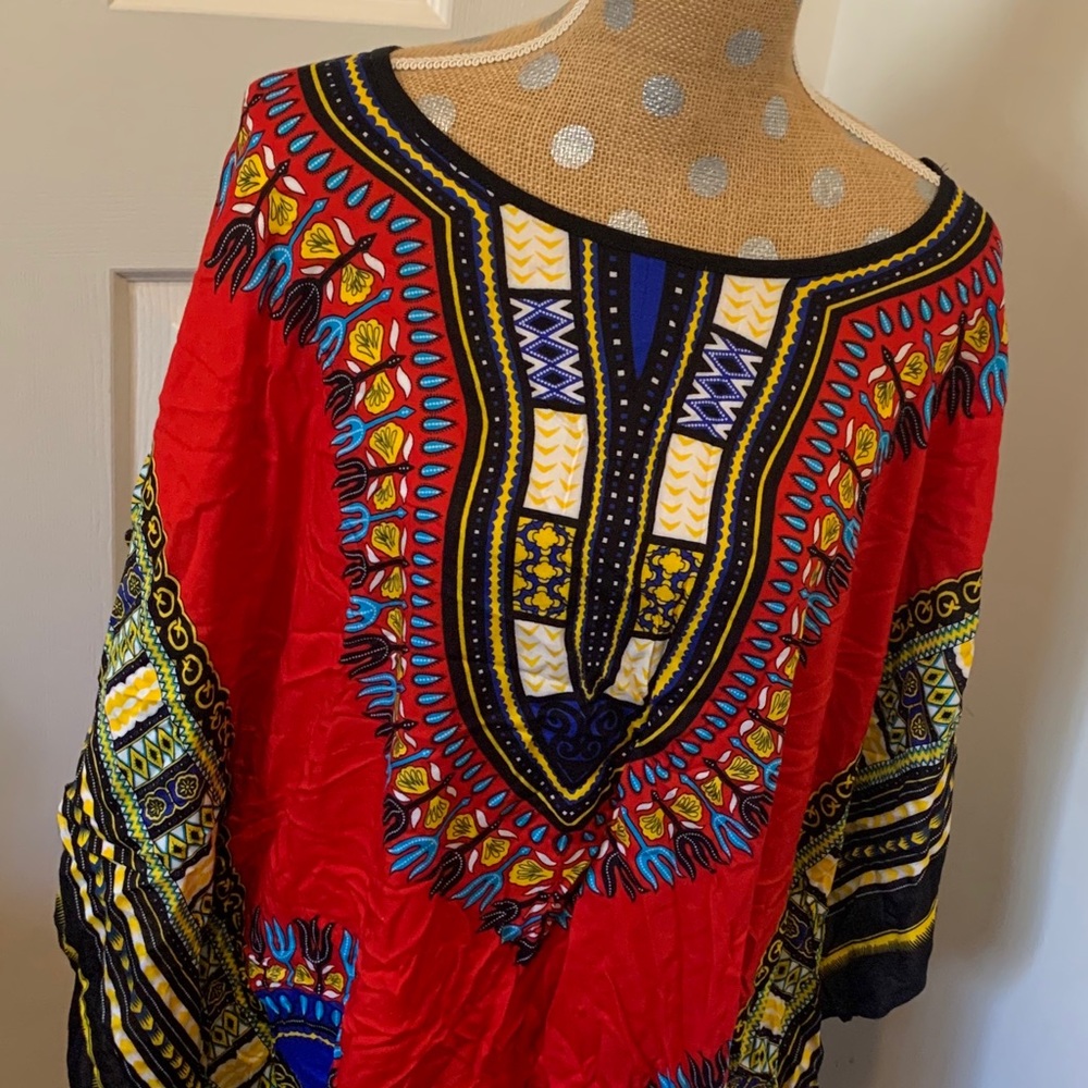 Ladies African Print Cover-up red, or purp